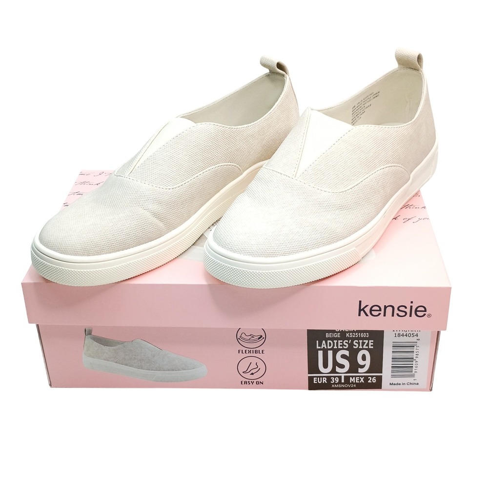 Kensie Salia Sneakers Women Size 9 Beige Textile Slip On KS251603